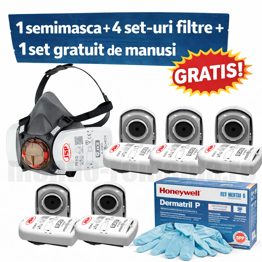 1 semimasca JSP FORCE8 + 4 perechi de filtre ABEK1P3  + 1 cutie de manusi